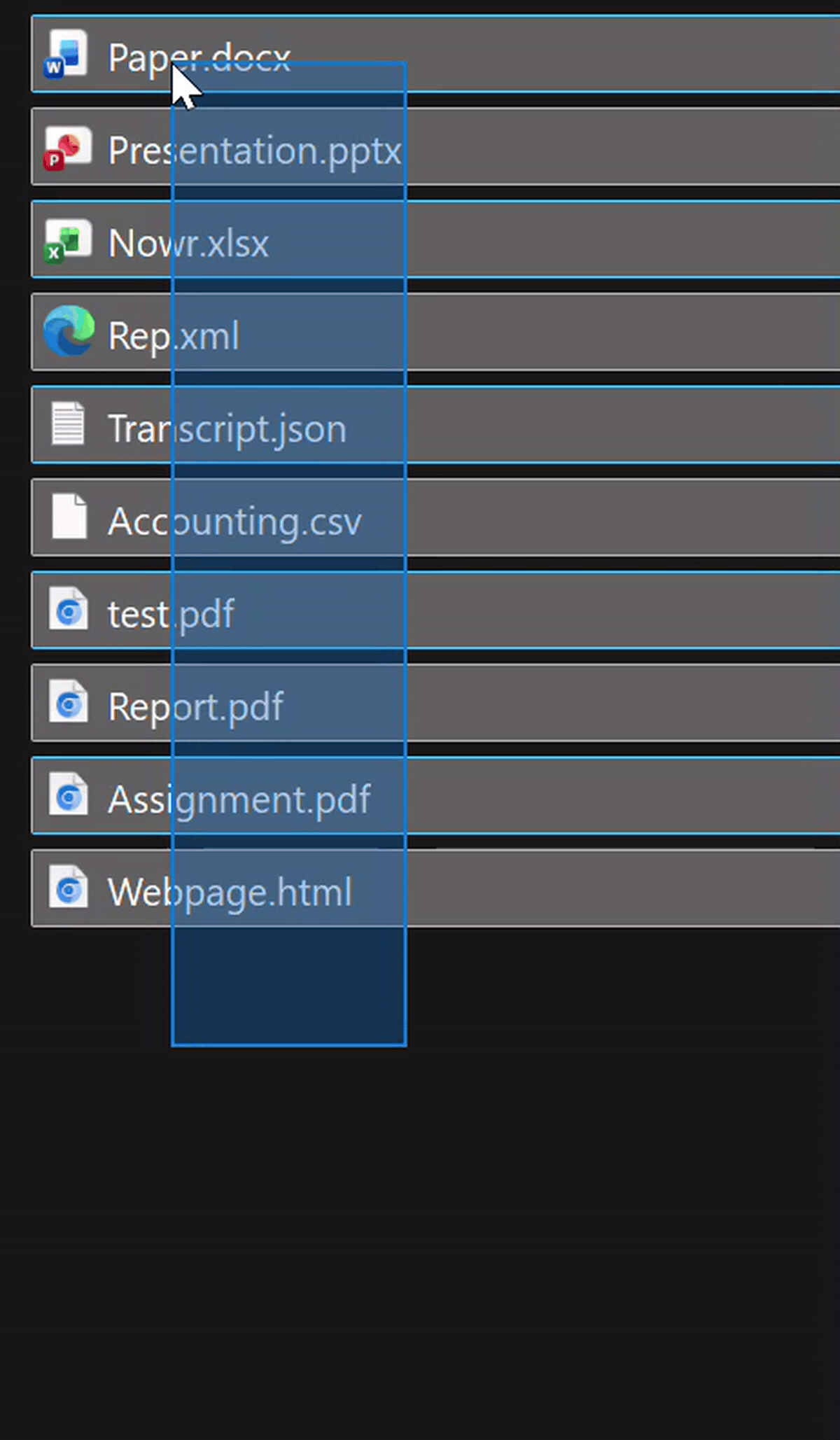 Select a folder of mixed files